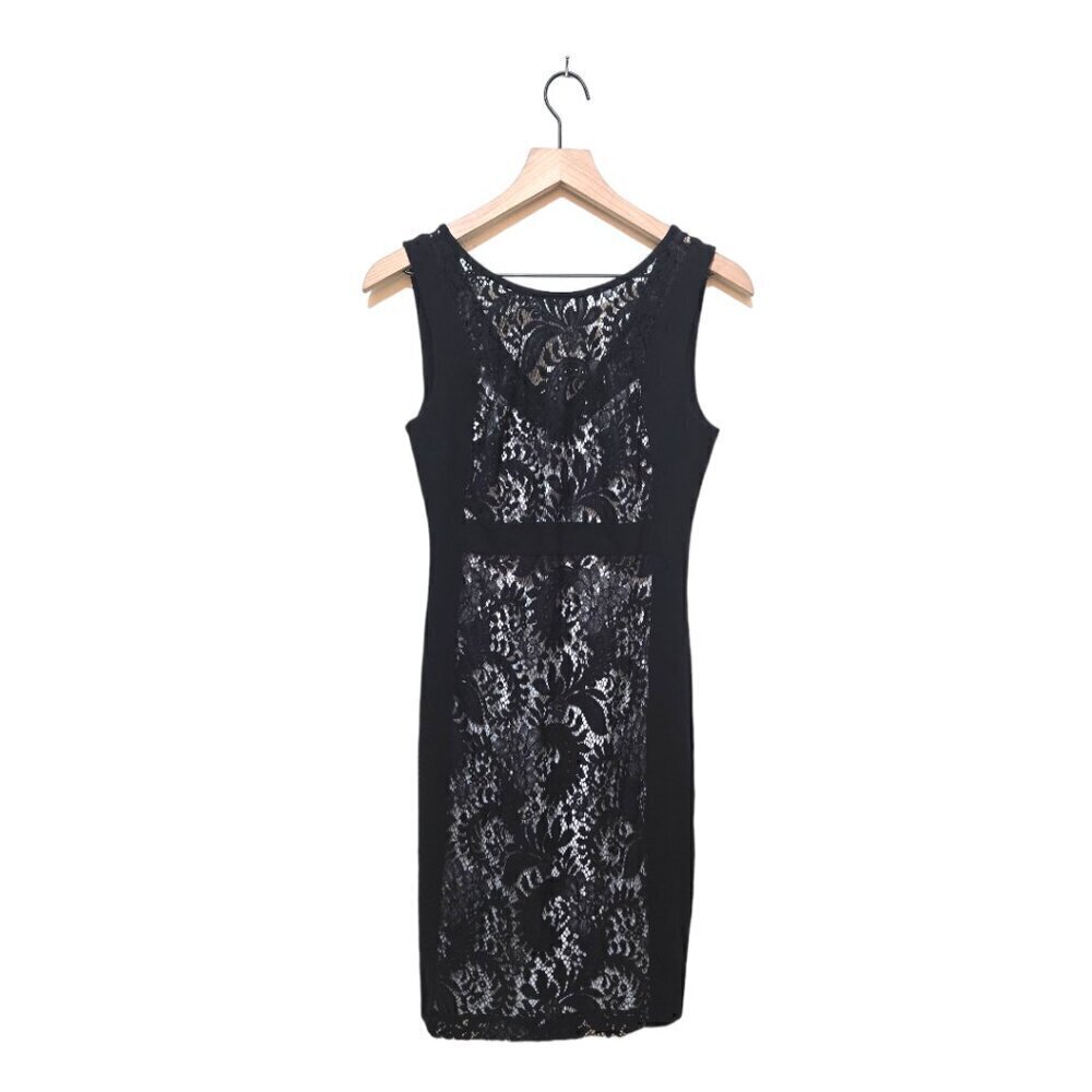 Laundry By Shelli Segal Black V-Neck Lace Sleeveless Mini Shift Dress Sz 4